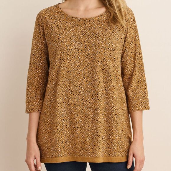 J. Jill Tops - J. Jill Polka Dot Scoop Neck 3/4 Sleeve Shirt Tan Pink Black Size Large